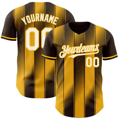 Pinstripe0160 Custom Brown White-Gold Gradient Classic Vertical Stripe Authentic Baseball Jersey