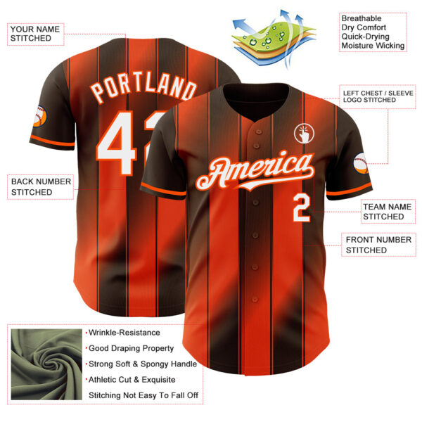 Custom Brown White-Orange Gradient Classic Vertical Stripe Authentic Baseball Jersey