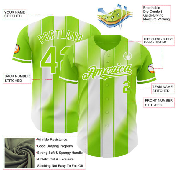 Custom Neon Green-White Gradient Classic Vertical Stripe Authentic Baseball Jersey