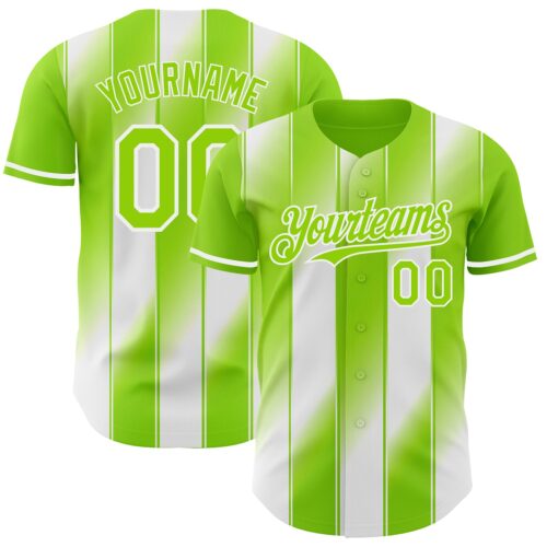 Custom Neon Green-White Gradient Classic Vertical Stripe Authentic Baseball Jersey