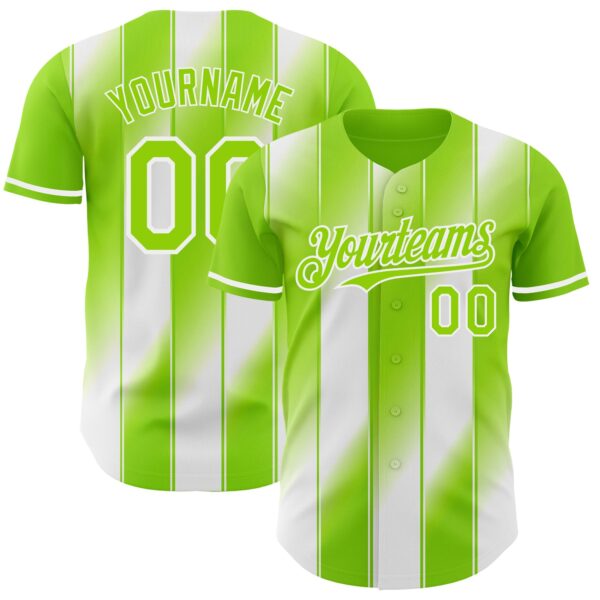 Custom Neon Green-White Gradient Classic Vertical Stripe Authentic Baseball Jersey