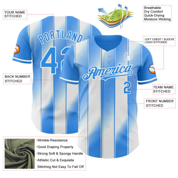 Custom Electric Blue-White Gradient Classic Vertical Stripe Authentic Baseball Jersey