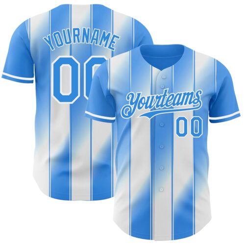 Pinstripe0163 Custom Electric Blue-White Gradient Classic Vertical Stripe Authentic Baseball Jersey