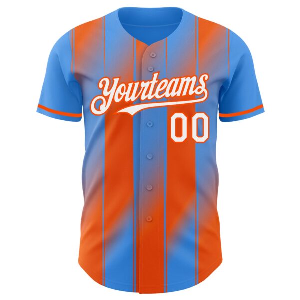 Custom Electric Blue White-Orange Gradient Classic Vertical Stripe Authentic Baseball Jersey