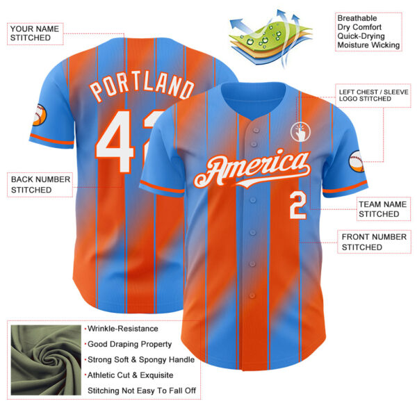 Custom Electric Blue White-Orange Gradient Classic Vertical Stripe Authentic Baseball Jersey