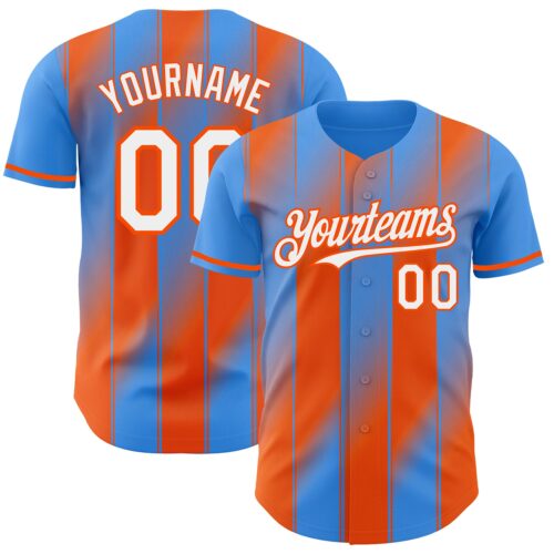 Pinstripe0164 Custom Electric Blue White-Orange Gradient Classic Vertical Stripe Authentic Baseball Jersey