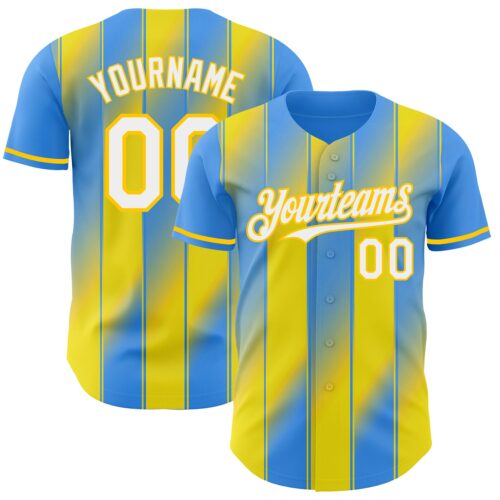 Pinstripe0165 Custom Electric Blue White-Yellow Gradient Classic Vertical Stripe Authentic Baseball Jersey