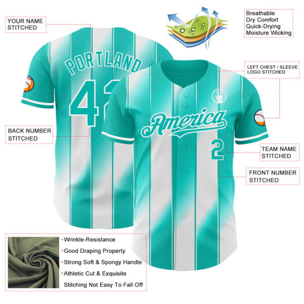 Custom Aqua-White Gradient Classic Vertical Stripe Authentic Baseball Jersey