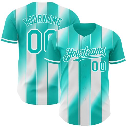 Pinstripe0167 Custom Aqua-White Gradient Classic Vertical Stripe Authentic Baseball Jersey