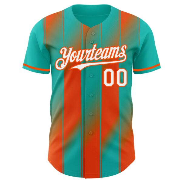 Custom Aqua White-Orange Gradient Classic Vertical Stripe Authentic Baseball Jersey