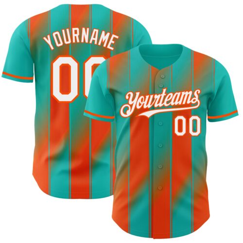 Pinstripe0168 Custom Aqua White-Orange Gradient Classic Vertical Stripe Authentic Baseball Jersey