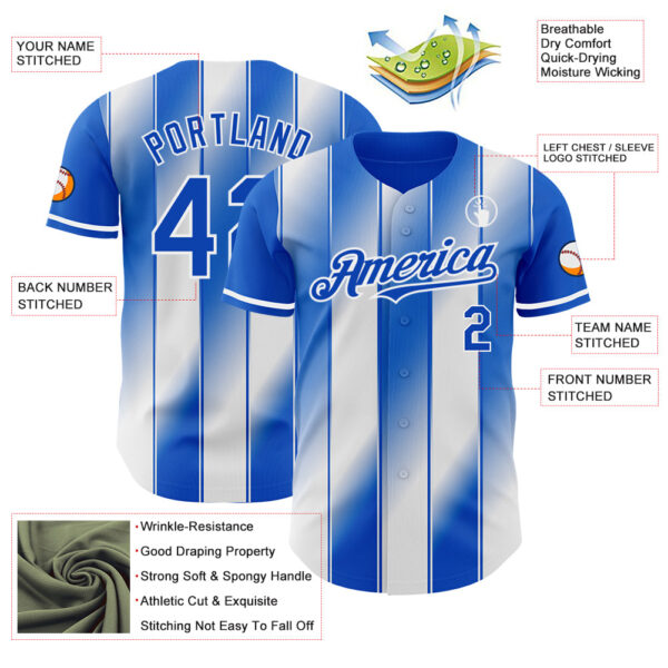 Custom Thunder Blue-White Gradient Classic Vertical Stripe Authentic Baseball Jersey