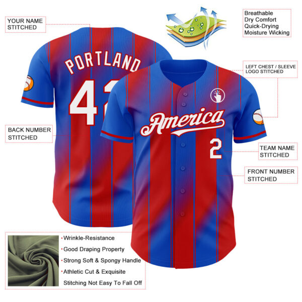 Custom Thunder Blue White-Red Gradient Classic Vertical Stripe Authentic Baseball Jersey