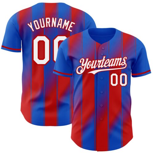 Pinstripe0171 Custom Thunder Blue White-Red Gradient Classic Vertical Stripe Authentic Baseball Jersey