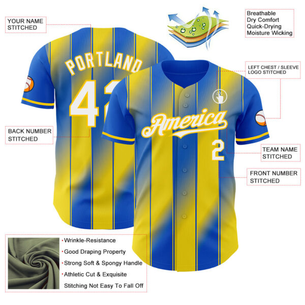 Custom Thunder Blue White-Yellow Gradient Classic Vertical Stripe Authentic Baseball Jersey