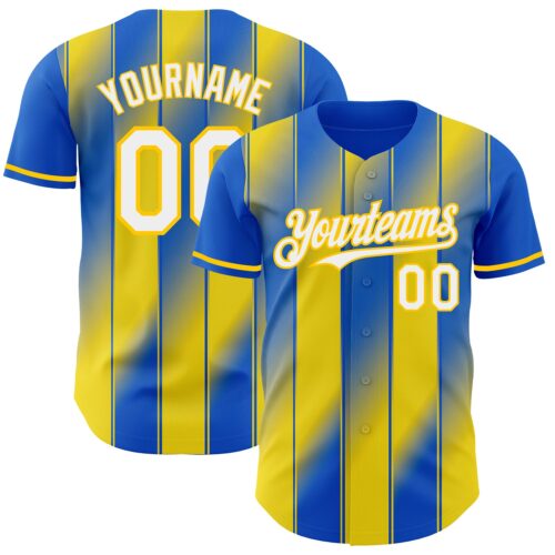 Pinstripe0172 Custom Thunder Blue White-Yellow Gradient Classic Vertical Stripe Authentic Baseball Jersey