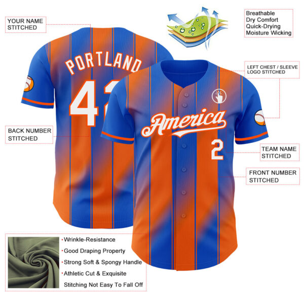 Custom Thunder Blue White-Orange Gradient Classic Vertical Stripe Authentic Baseball Jersey