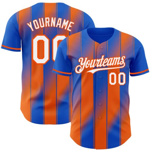 Pinstripe0173 Custom Thunder Blue White-Orange Gradient Classic Vertical Stripe Authentic Baseball Jersey