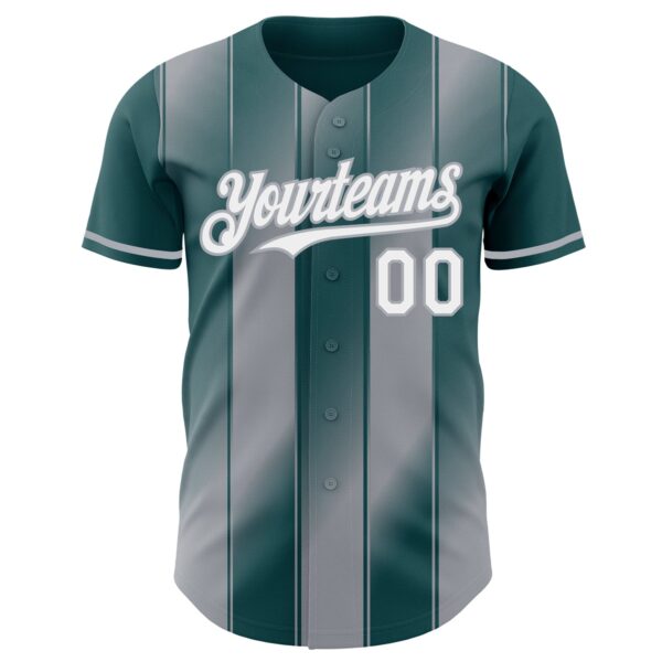 Custom Midnight Green White-Gray Gradient Classic Vertical Stripe Authentic Baseball Jersey