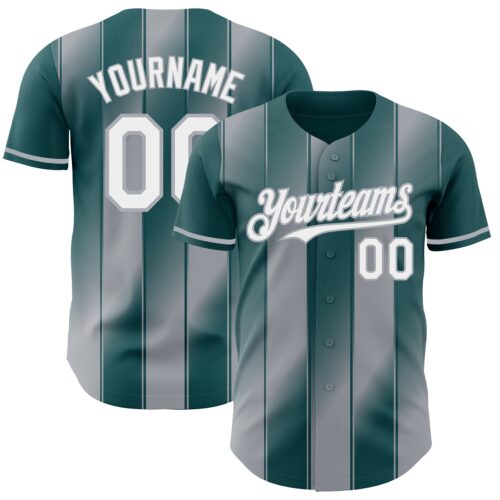 Pinstripe0174 Custom Midnight Green White-Gray Gradient Classic Vertical Stripe Authentic Baseball Jersey