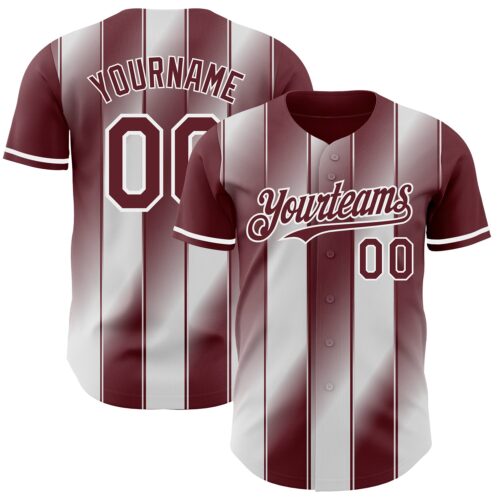 Pinstripe0175 Custom Burgundy-White Gradient Classic Vertical Stripe Authentic Baseball Jersey