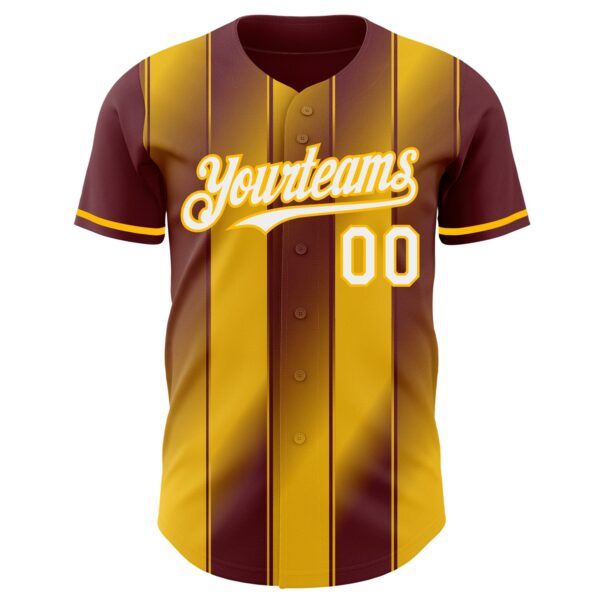 Custom Burgundy White-Gold Gradient Classic Vertical Stripe Authentic Baseball Jersey