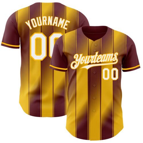Pinstripe0176 Custom Burgundy White-Gold Gradient Classic Vertical Stripe Authentic Baseball Jersey