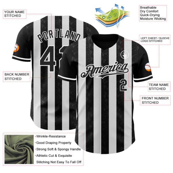Custom Black-White Classic Vertical Stripe Fluid Liquid Texture Authentic Baseball Jersey