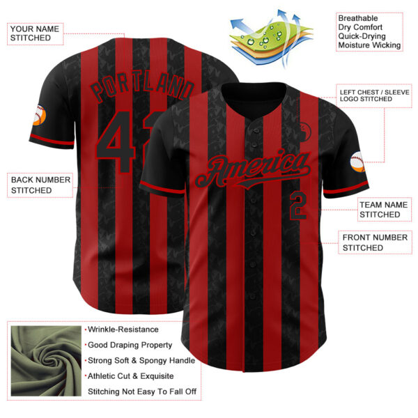 Custom Black-Red Classic Vertical Stripe Fluid Liquid Texture Authentic Baseball Jersey