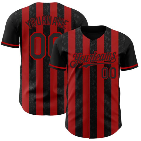 Custom Black-Red Classic Vertical Stripe Fluid Liquid Texture Authentic Baseball Jersey
