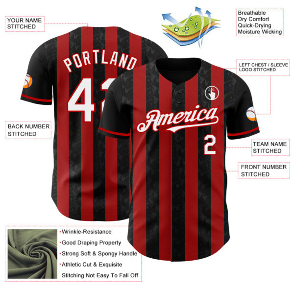Custom Black White-Red Classic Vertical Stripe Fluid Liquid Texture Authentic Baseball Jersey