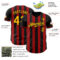 Custom Black Gold-Red Classic Vertical Stripe Fluid Liquid Texture Authentic Baseball Jersey