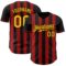 Custom Black Gold-Red Classic Vertical Stripe Fluid Liquid Texture Authentic Baseball Jersey