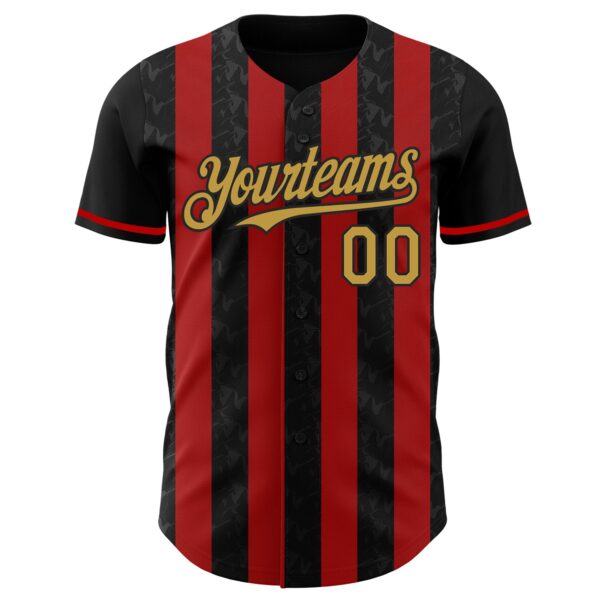 Custom Black Old Gold-Red Classic Vertical Stripe Fluid Liquid Texture Authentic Baseball Jersey