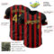 Custom Black Old Gold-Red Classic Vertical Stripe Fluid Liquid Texture Authentic Baseball Jersey