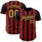 Custom Black Old Gold-Red Classic Vertical Stripe Fluid Liquid Texture Authentic Baseball Jersey