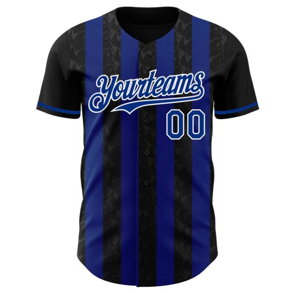 Custom Black Royal-White Classic Vertical Stripe Fluid Liquid Texture Authentic Baseball Jersey