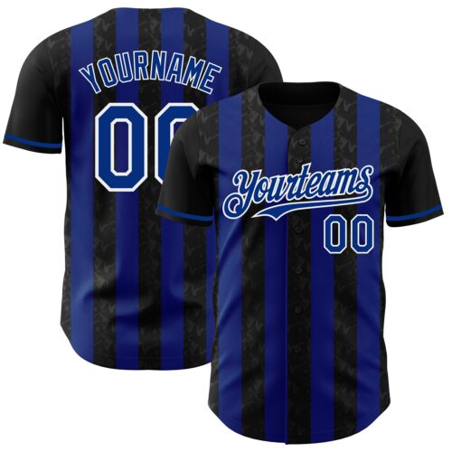 Custom Black Royal-White Classic Vertical Stripe Fluid Liquid Texture Authentic Baseball Jersey