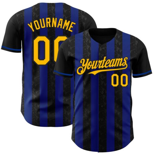 Custom Black Gold-Royal Classic Vertical Stripe Fluid Liquid Texture Authentic Baseball Jersey