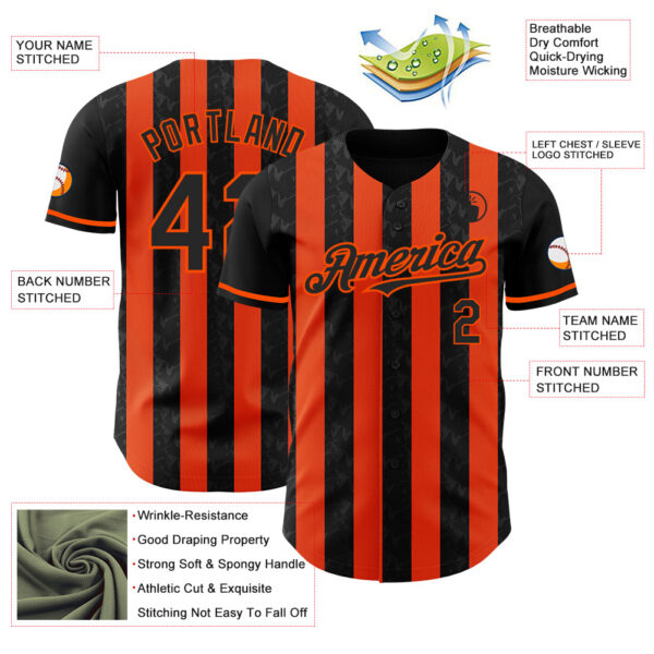 Custom Black-Orange Classic Vertical Stripe Fluid Liquid Texture Authentic Baseball Jersey