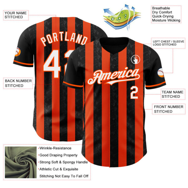 Custom Black White-Orange Classic Vertical Stripe Fluid Liquid Texture Authentic Baseball Jersey