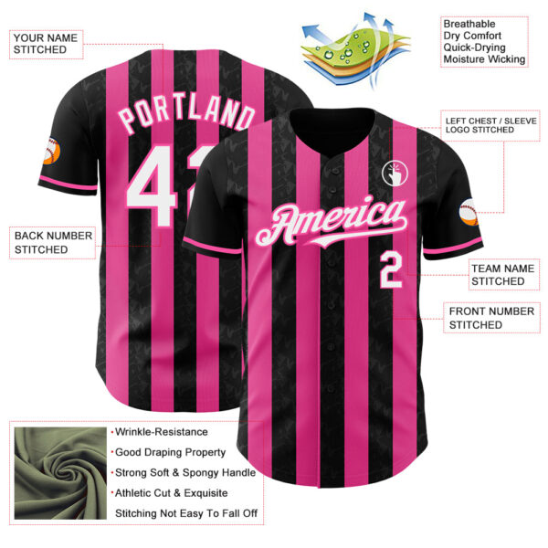 Custom Black White-Pink Classic Vertical Stripe Fluid Liquid Texture Authentic Baseball Jersey
