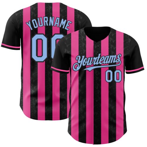 Pinstripe0188 Custom Black Light Blue-Pink Classic Vertical Stripe Fluid Liquid Texture Authentic Baseball Jersey
