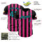 Custom Black Teal-Pink Classic Vertical Stripe Fluid Liquid Texture Authentic Baseball Jersey