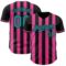 Custom Black Teal-Pink Classic Vertical Stripe Fluid Liquid Texture Authentic Baseball Jersey