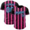 Custom Black Sky Blue-Pink Classic Vertical Stripe Fluid Liquid Texture Authentic Baseball Jersey