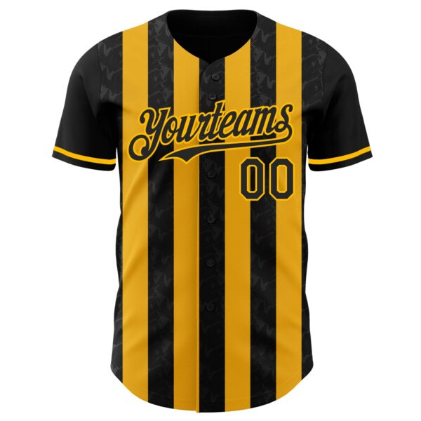 Custom Black-Gold Classic Vertical Stripe Fluid Liquid Texture Authentic Baseball Jersey