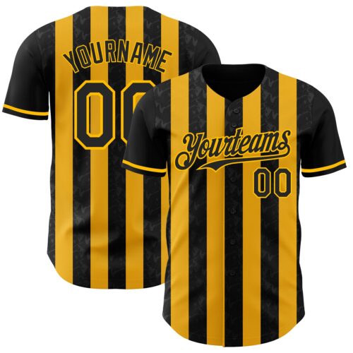 Pinstripe0191 Custom Black-Gold Classic Vertical Stripe Fluid Liquid Texture Authentic Baseball Jersey