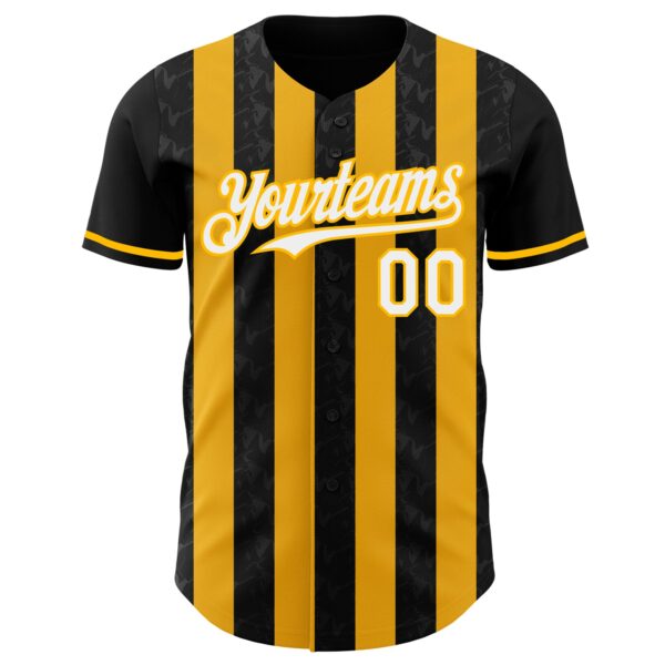 Custom Black White-Gold Classic Vertical Stripe Fluid Liquid Texture Authentic Baseball Jersey