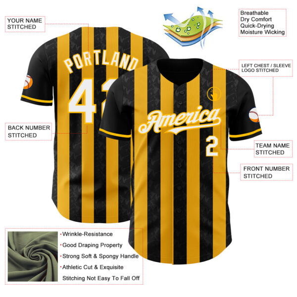 Custom Black White-Gold Classic Vertical Stripe Fluid Liquid Texture Authentic Baseball Jersey